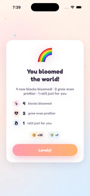 The end-of-walk reveal — “You bloomed the world!”