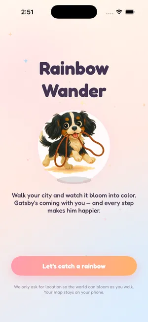 Rainbow Wander onboarding screen
