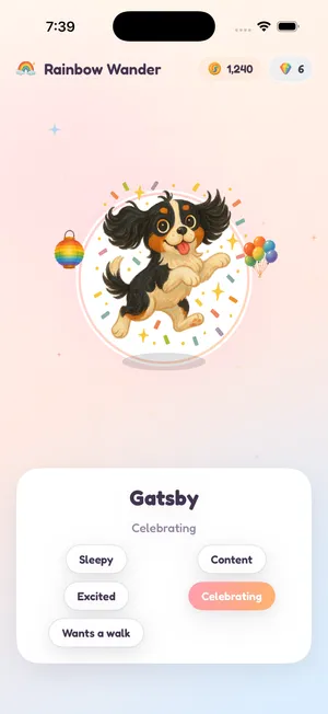 The Gatsby companion screen, mid-celebration